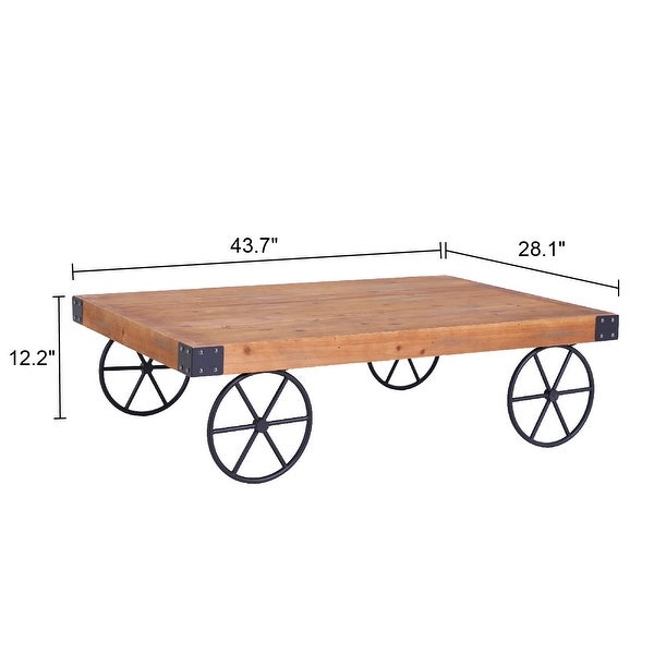 Sophia and William Rustic Coffee Table with Metal Wheels