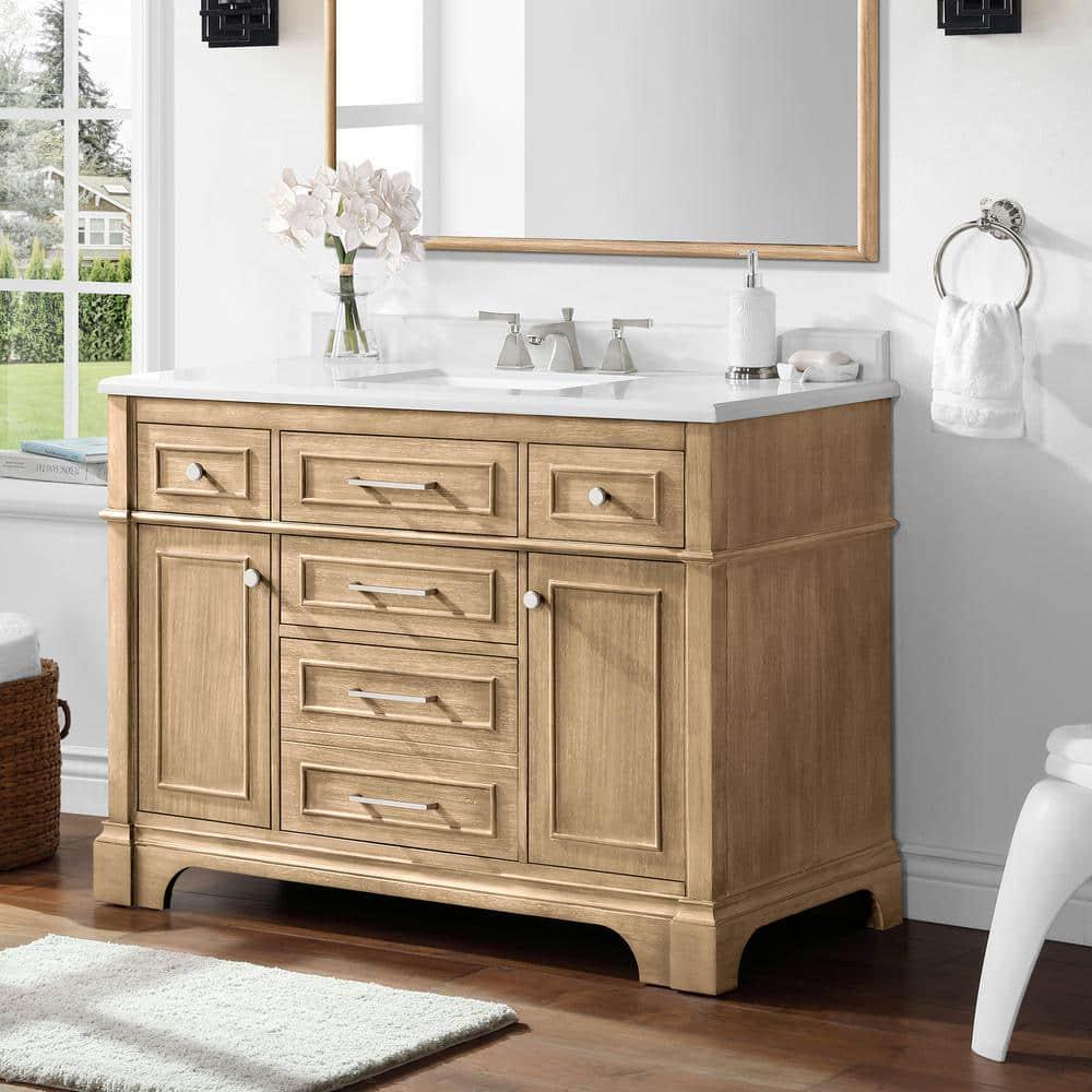 Home Decorators Collection Melpark 48 in W x 22 in D x 345 in H Bath Vanity in Antique Oak with White Cultured Marble Top