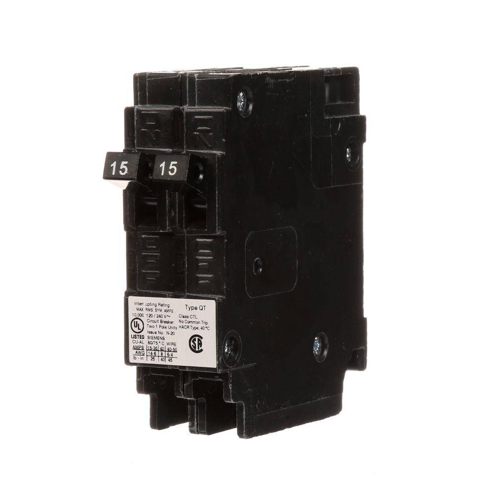 Siemens 15 Amp Tandem Single Pole Type QT Circuit Breaker Q1515U