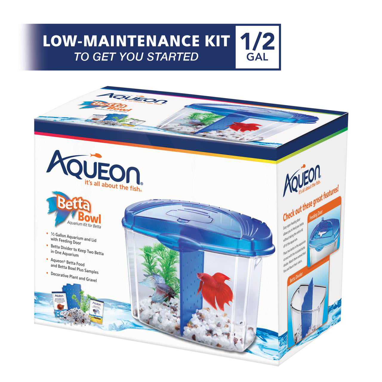 Aqueon Betta Bowl Kit Blue， 0.5 Gallon