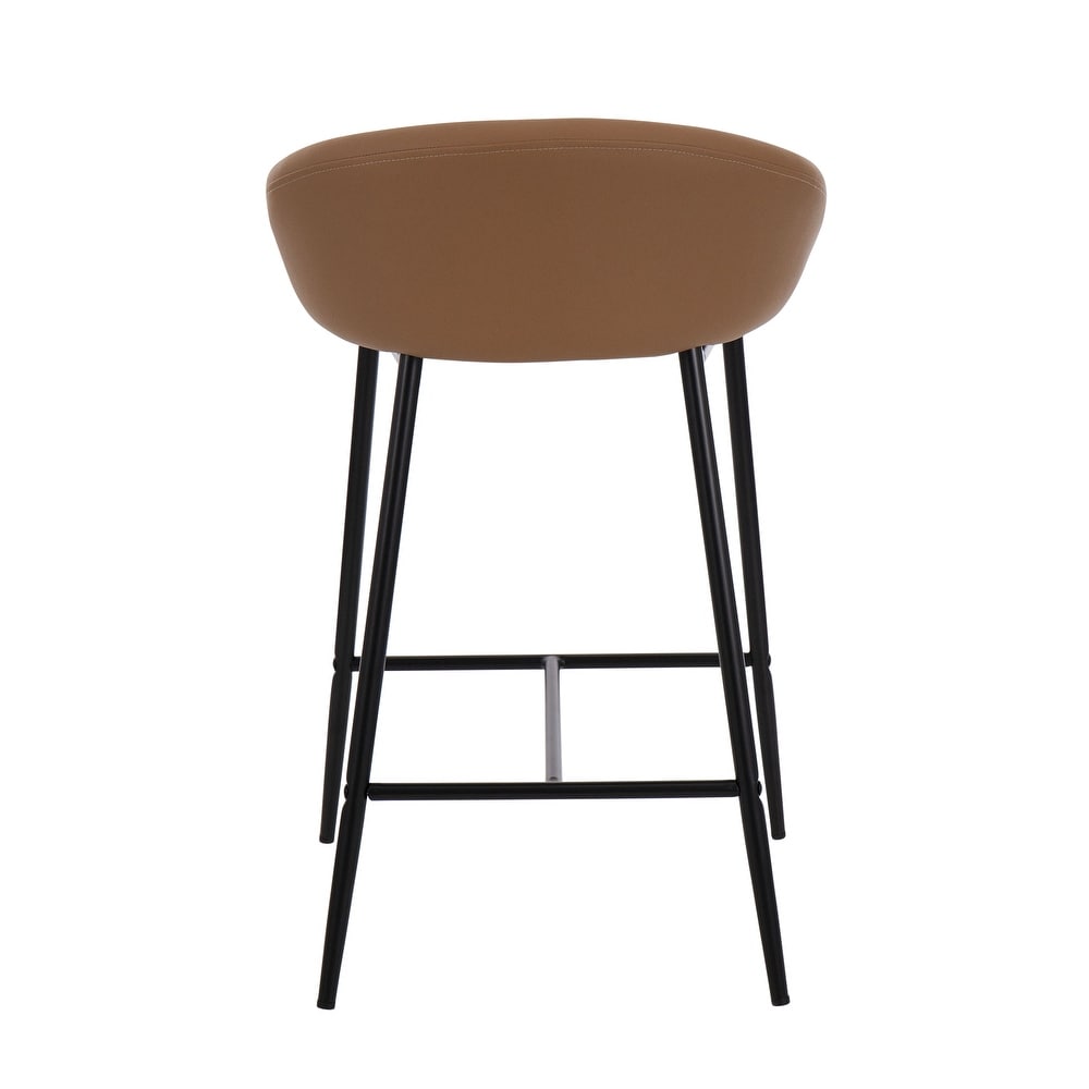 Contemporary Metal Frame Counter Stool with Faux Leather Cushion  Set of 2