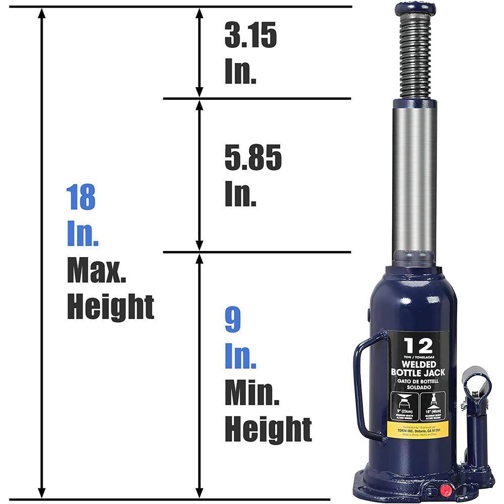 TCE 12-Ton Hydraulic Welded Bottle Jack Blue AT91203BU