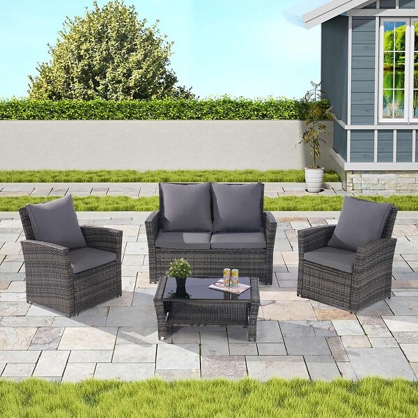 4 PCS Outdoor Patio Furniture Rattan Wicker Set for 4