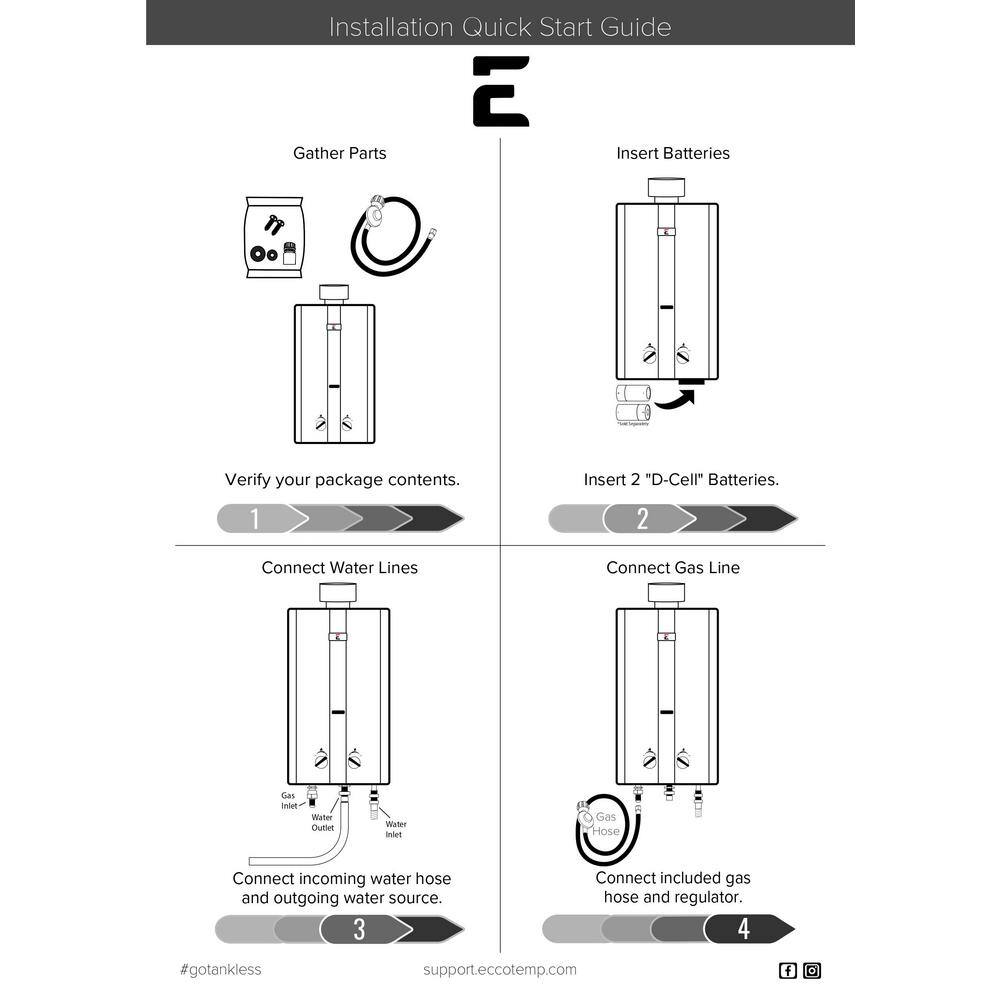 Eccotemp L10 3.0 GPM Portable 75000 BTU Liquid Propane Outdoor Tankless Water Heater L10