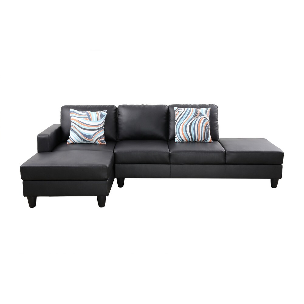 2 Piece Couch Living Room Sofa Set Black Faux Leather Chaise