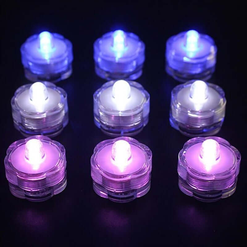 12 Pack Blue Flower Shaped Waterproof LED Lights, Battery Operated Submersible