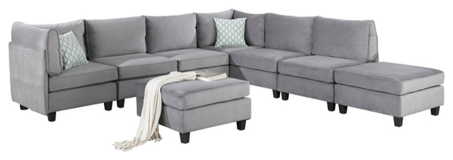 Catania Contemporary 8Pc Modular Reversible Sectional Sofa in Gray Velvet   Transitional   Sectional Sofas   by Homesquare  Houzz