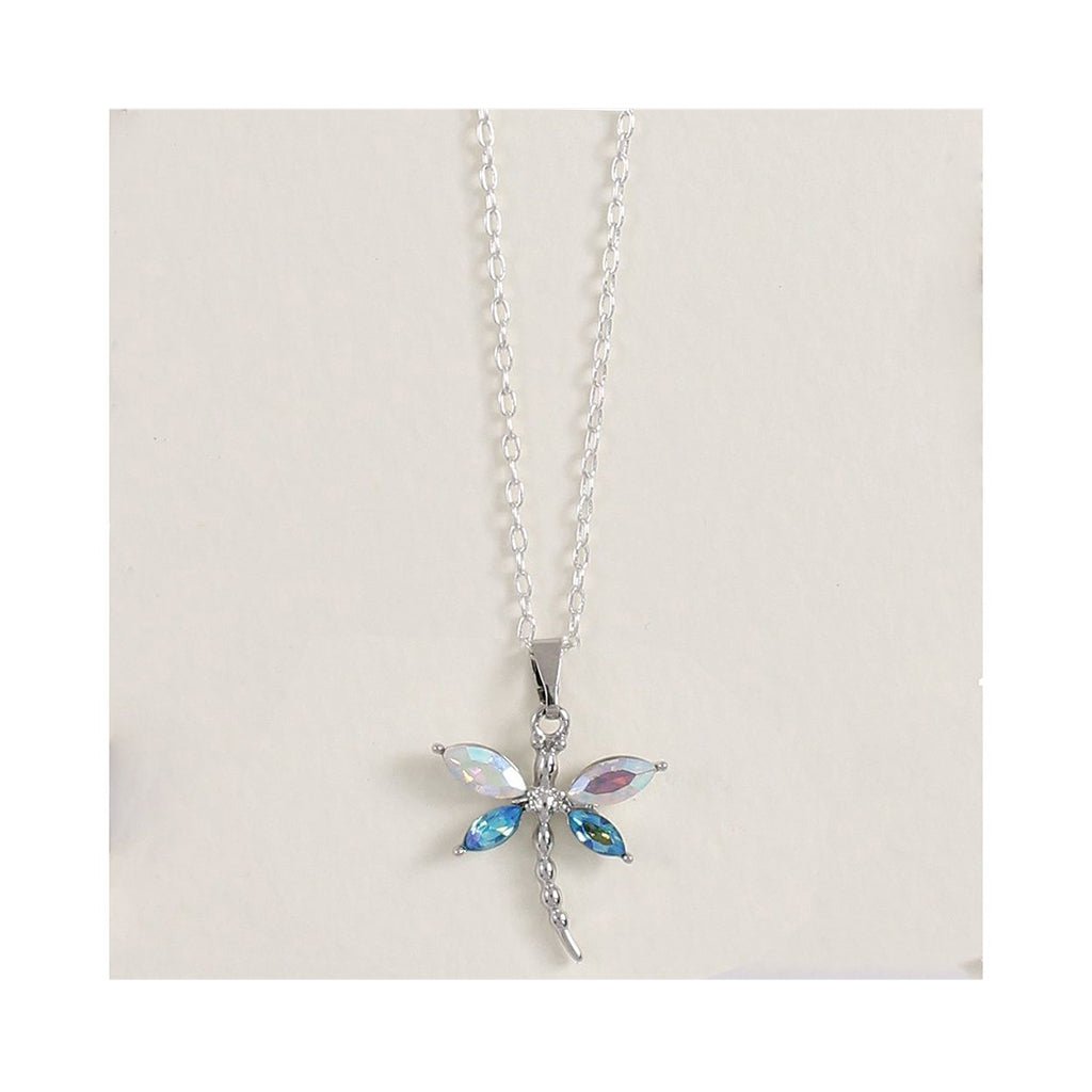 Periwinkle by Barlow  Aqua and Clear AB Crystal Dragonflies  - Necklace