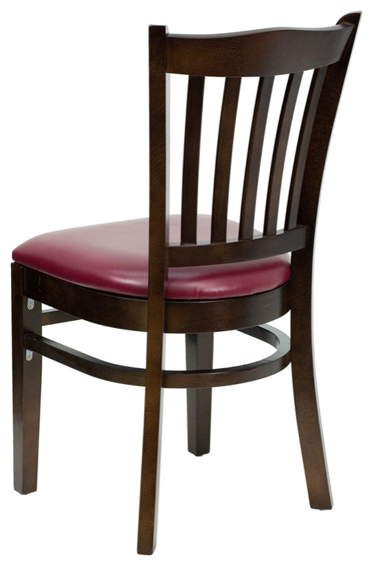 HERCULES Vertical Slat Back Walnut Wood Restaurant Chair   Burgundy Vinyl Seat   Transitional   Dining Chairs   by Global Discount Store LLC  Houzz