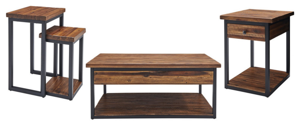 Claremont Rustic Wood 48 quotCoffee Table  End Table and Two Nesting Tables Set   Industrial   Coffee Table Sets   by Bolton Furniture  Inc.  Houzz