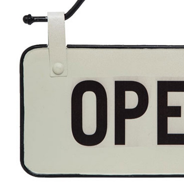 Small White And Black Enamel Open closed Wall Sign On Metal Hanger Foreside Home amp Garden