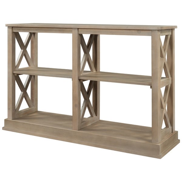 Farmhouse Wood 3-Tier Open Storage Hallway Console Table