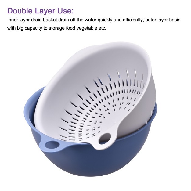 Unique Bargains Kitchen Strainer Colander Bowl Set Medium Double Layer Drain Washing Basket