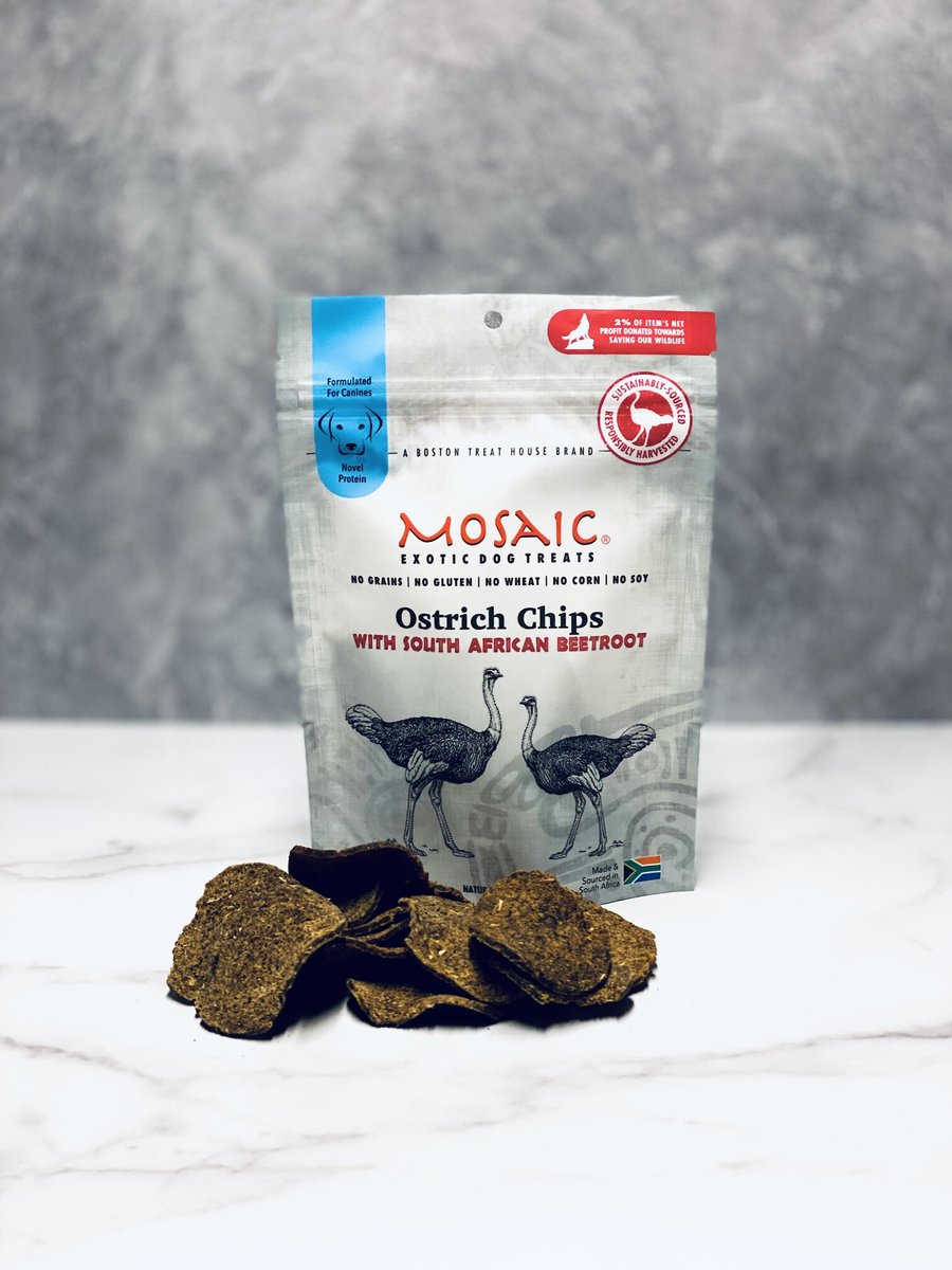 Mosaic South African Ostrich Chips Beetroot Infused Jerky Dog Treats， 2.5-oz bag