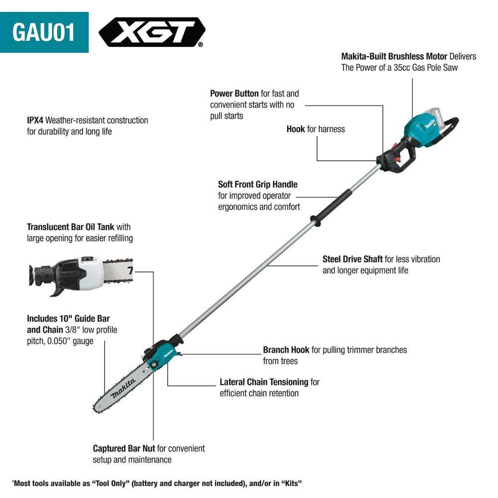 Makita XGT 10 in. 40V max Brushless Electric Cordless Pole Saw Kit 8 ft. Length (4.0Ah) GAU01M1