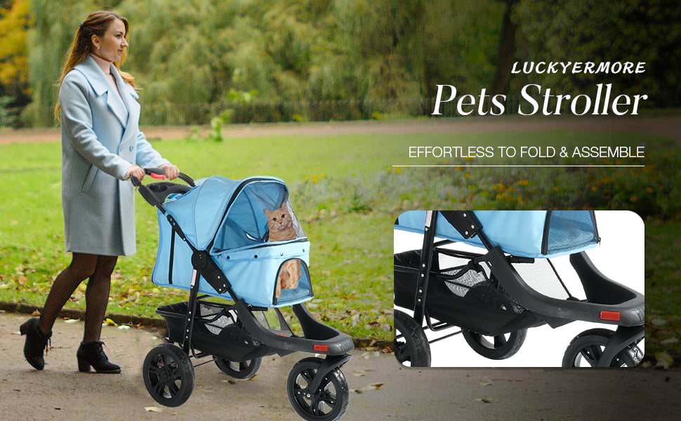 Karmas Product Pet Stroller， Foldable with Storage Basket， Wagon for Cats， Dogs， Pet Babies