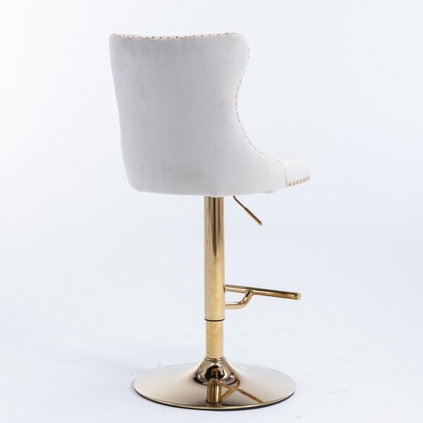 Set of 2 Golden Swivel Velvet Barstools with Backs Comfortable Tufted