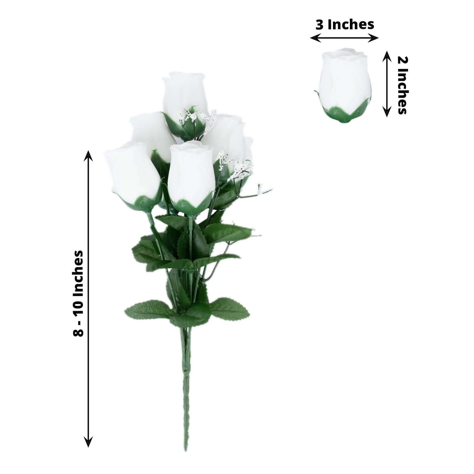 12 Bushes White Artificial Premium Silk Flower Rose Bud Bouquets