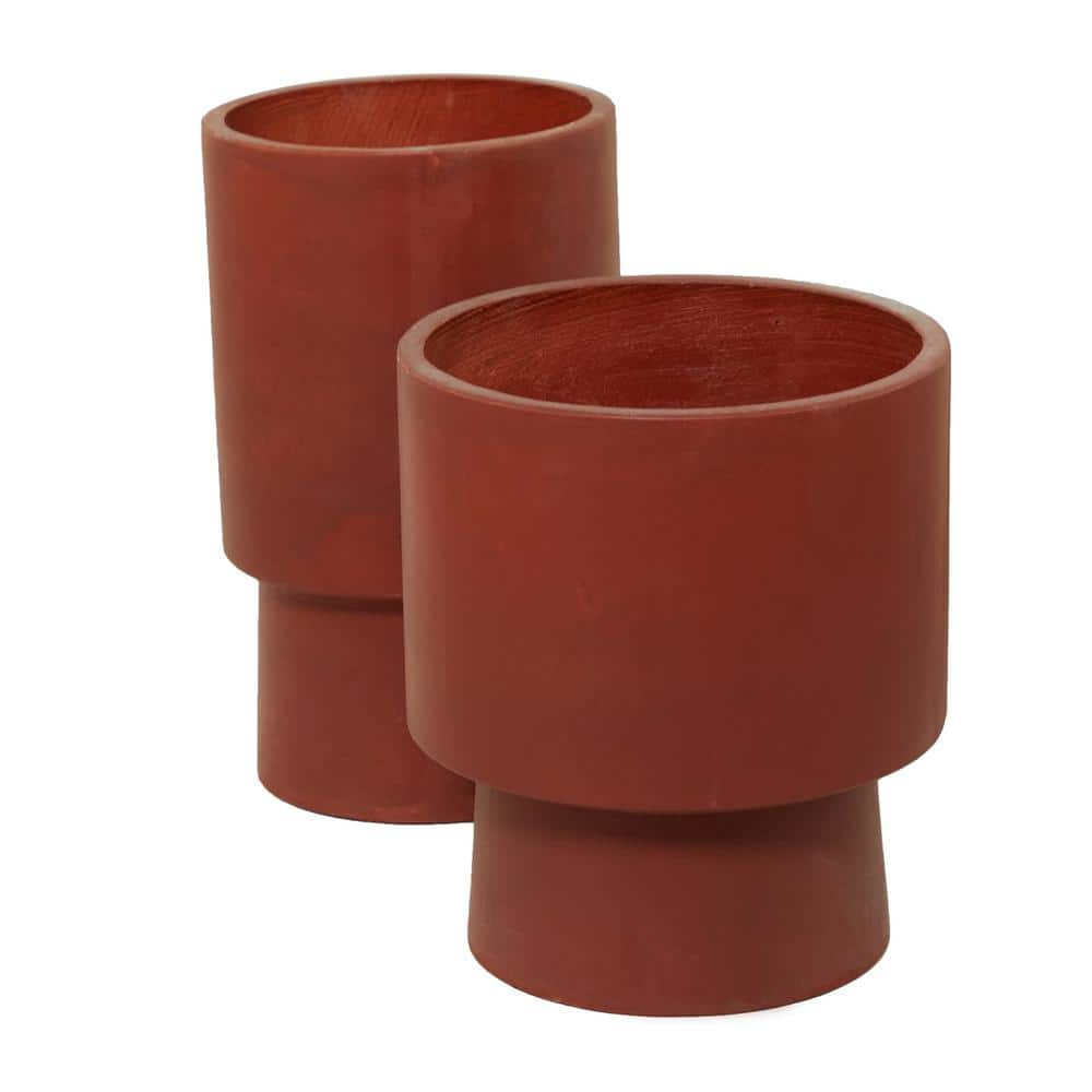 Litton Lane 17 in. and 14 in. Medium Red Magnesium Oxide Planter (2- Pack) 042648