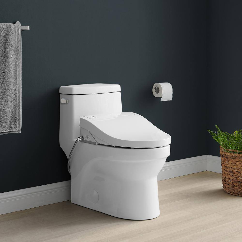 Swiss Madison Virage 1-piece 1.28 GPF Single Flush Elongated Toilet in Glossy White Smart Seat Included SM-ST023