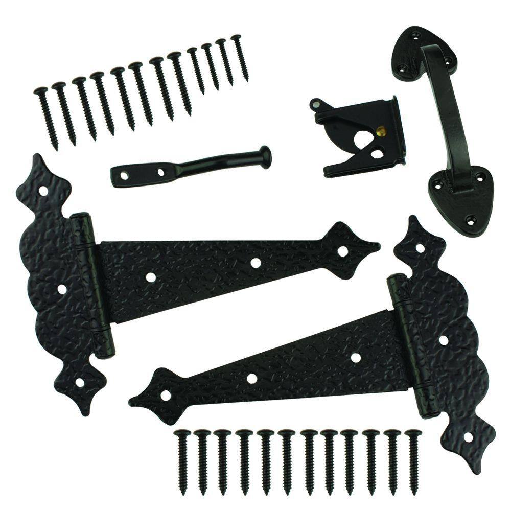 Everbilt Black Decorative Gate Tee Hinge and Latch Set 20207