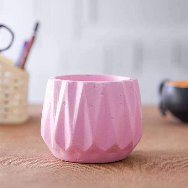 3.3 inch (8 cm) Dholki Concrete Pot (Pink)