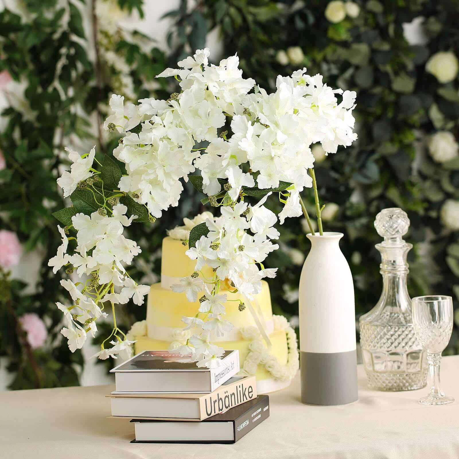 4 Stems White Artificial Silk Hydrangea Flower Branches 41