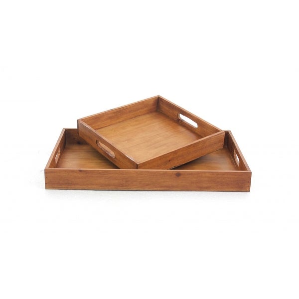 14.5 x 22.5 x 2.5 Brown Country Cottage Wooden Serving Tray 2pc - 14.5 x 22.5 x 2.5