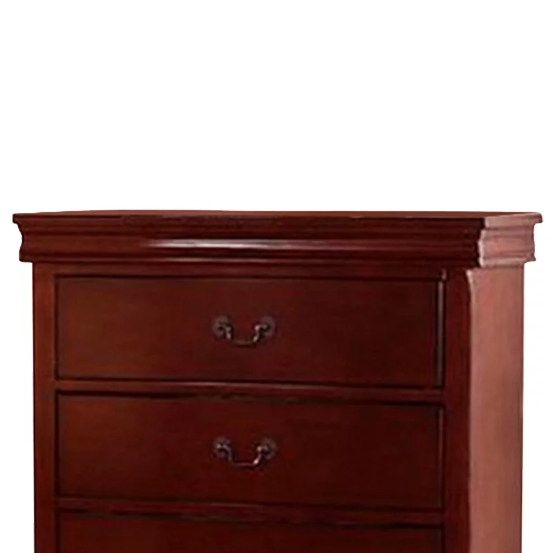 Traditional Style Wooden Chest with Five Drawers， Cherry Brown