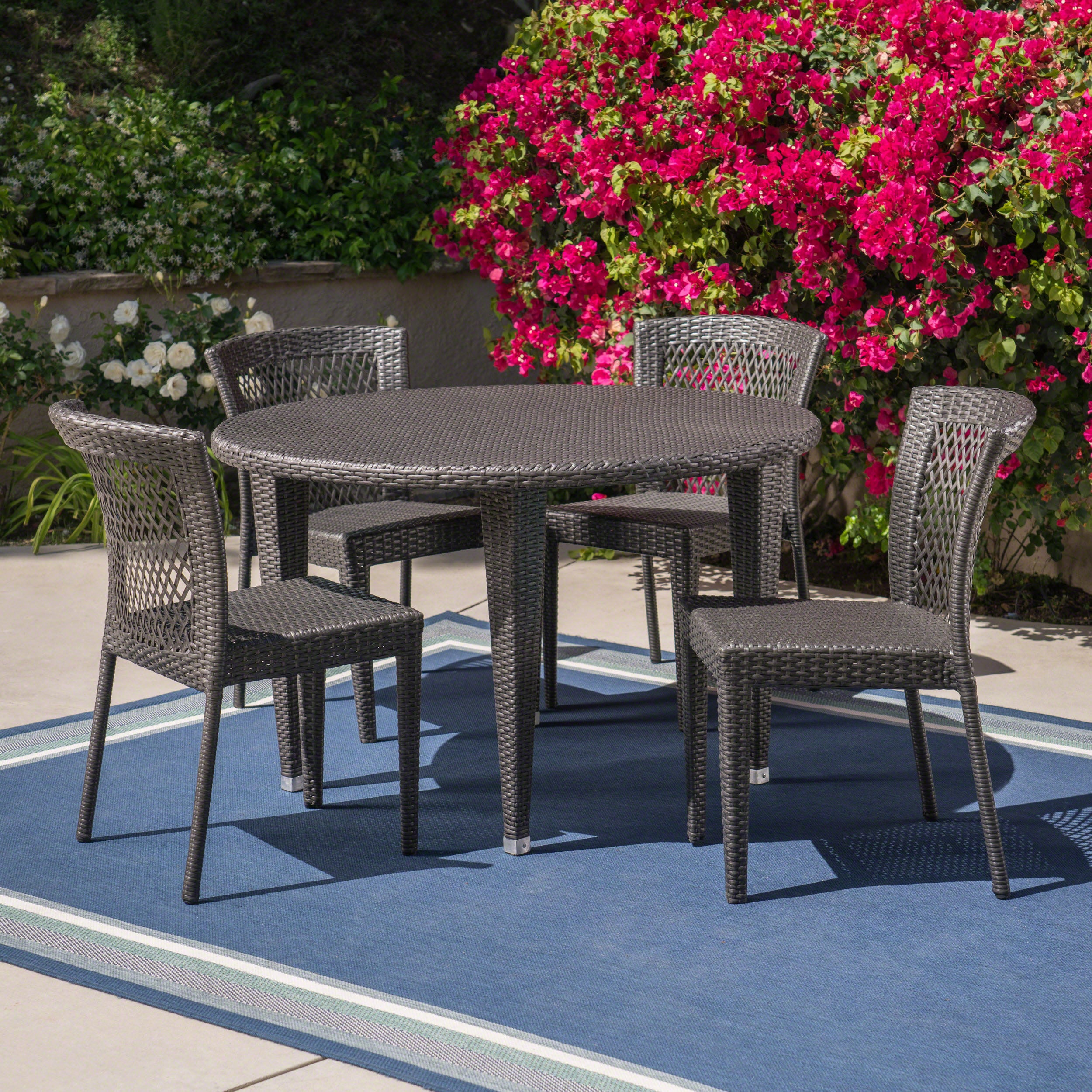 Hardy Outdoor 5 Piece Wicker Dining Set, Grey