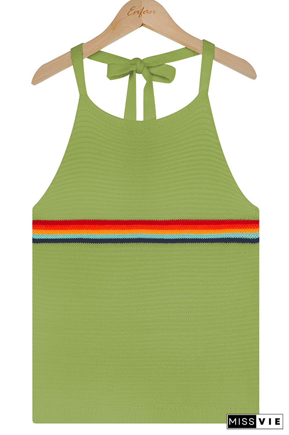Rainbow Striped Splicing Backless Halter Knit Tank Top