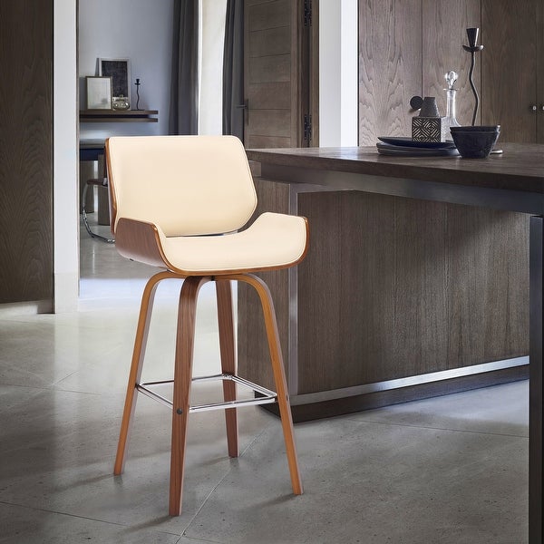 Tyler Mid-Century Modern Swivel Counter/Bar Stool in Faux Leather and Wood