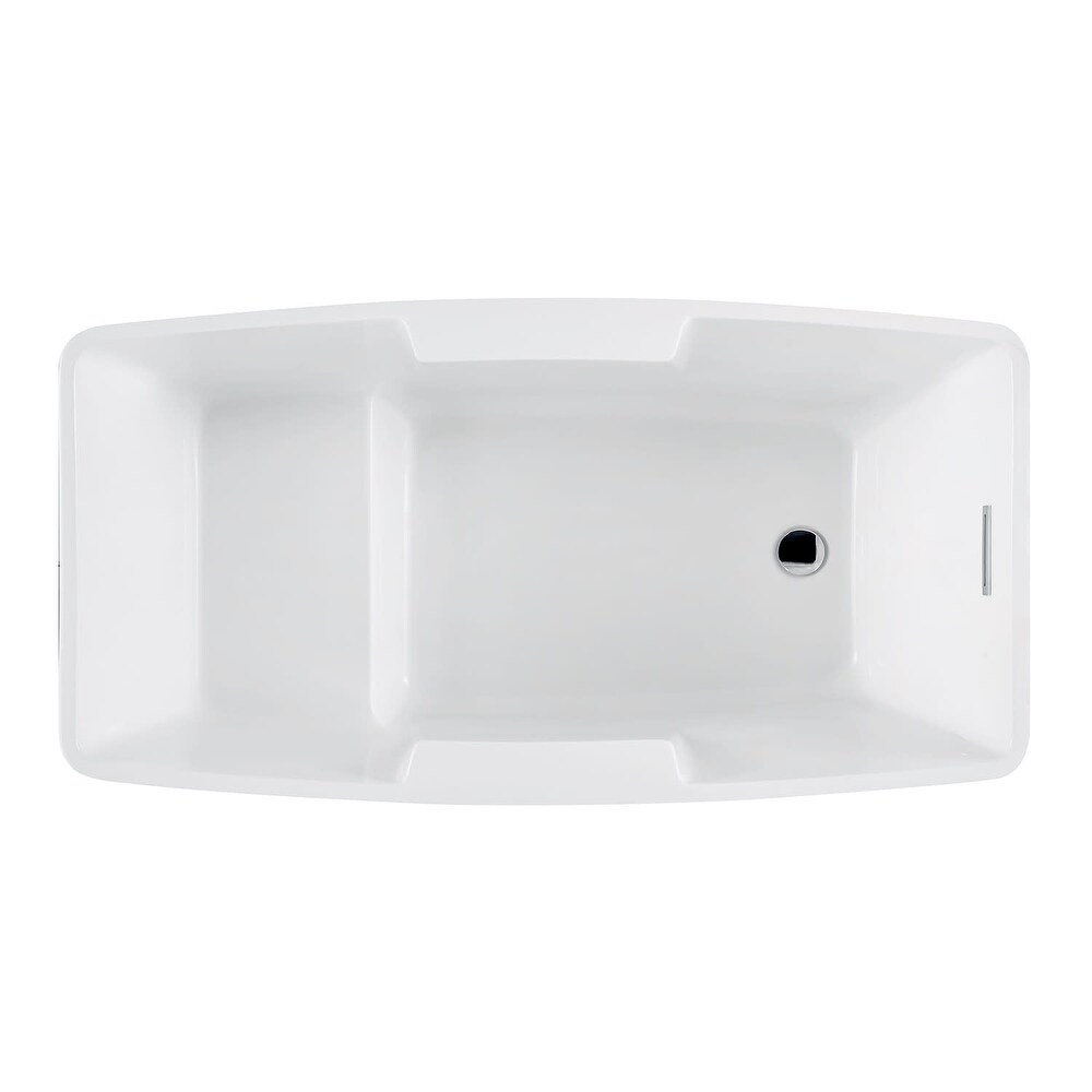 Aqua Eden 51 Inch Acrylic Rectangular Freestanding Tub with Drain and Integrated Seat in Glossy White