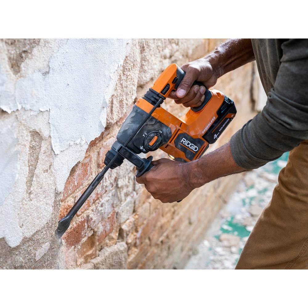 RIDGID 18V Brushless Cordless 1 in. SDS-Plus Rotary Hammer with 18V Lithium-Ion 4.0 Ah Battery R86712B-AC87004