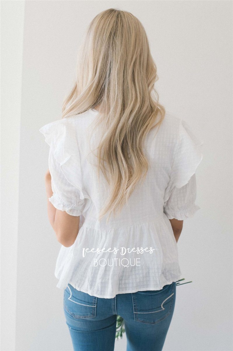 Embroidered Peplum Ruffle Sleeve Top