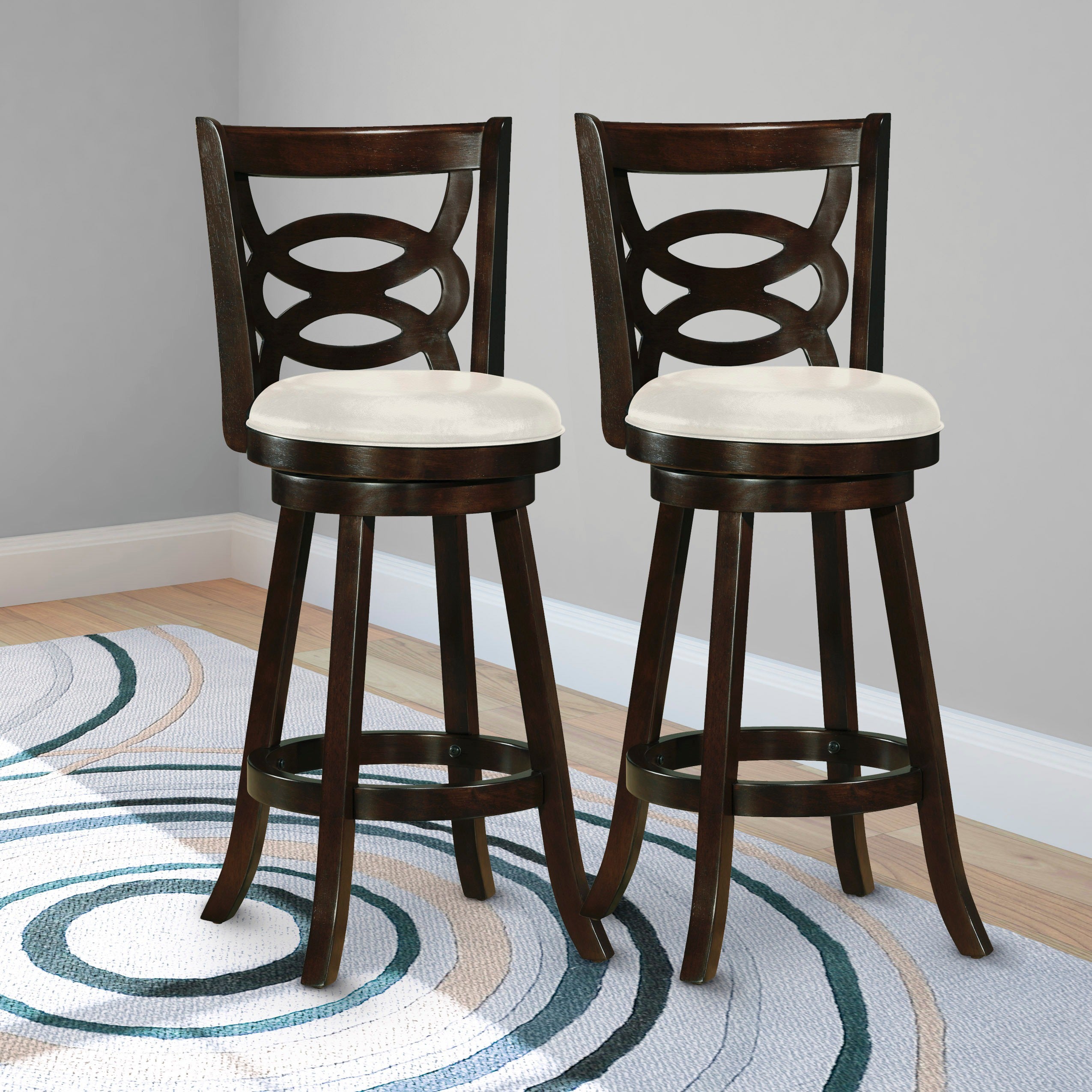 Copper Grove Vis Wood Barstools with White Leatherette Seats (Set of 2)