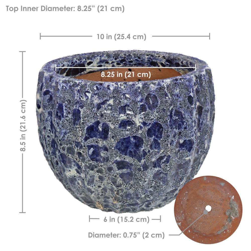 Sunnydaze 12 in. (30.48 cm) Fluted Lava Finish Ceramic Planter - Dark Blue Distressed Ceramic - (Set of 2) VBD-646