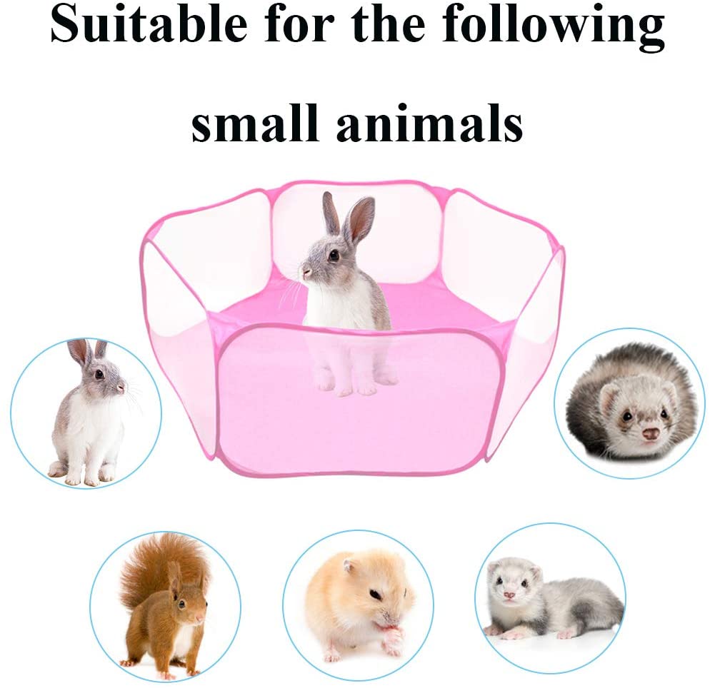 Small Animals Cage Tent， Breathable and Transparent Reptiles Cage， Folding Exercise Playpen Pop Open Outdoor/Indoor Portable Fence with Chewing Toys for Guinea Pig Hamster Rabbit Rat Gerbils