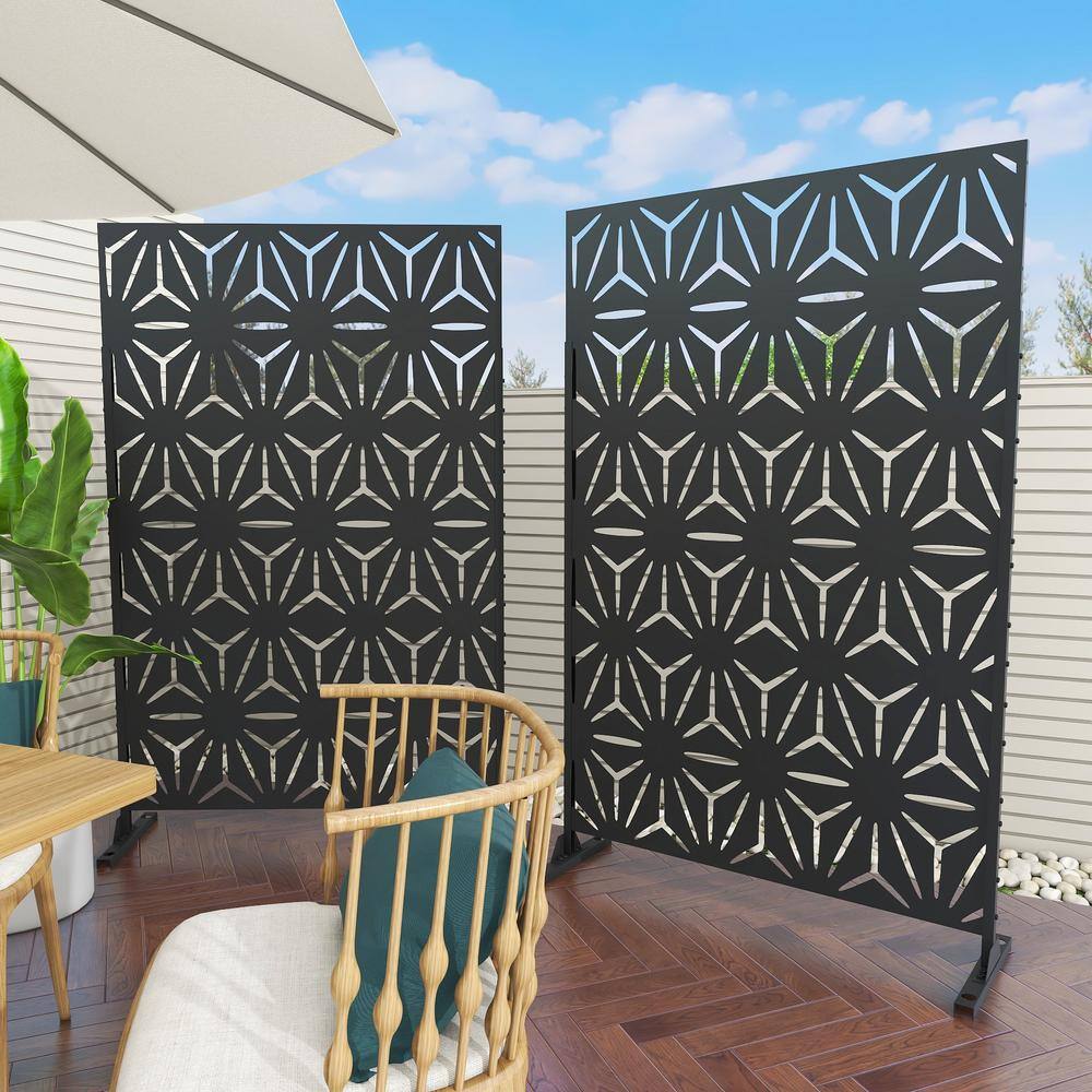 Uixe UIXE 76 in. Galvanized Steel Garden Fence Outdoor Privacy Screen Garden Screen Panels in Black (2-Pack) OS05-2SET-Black