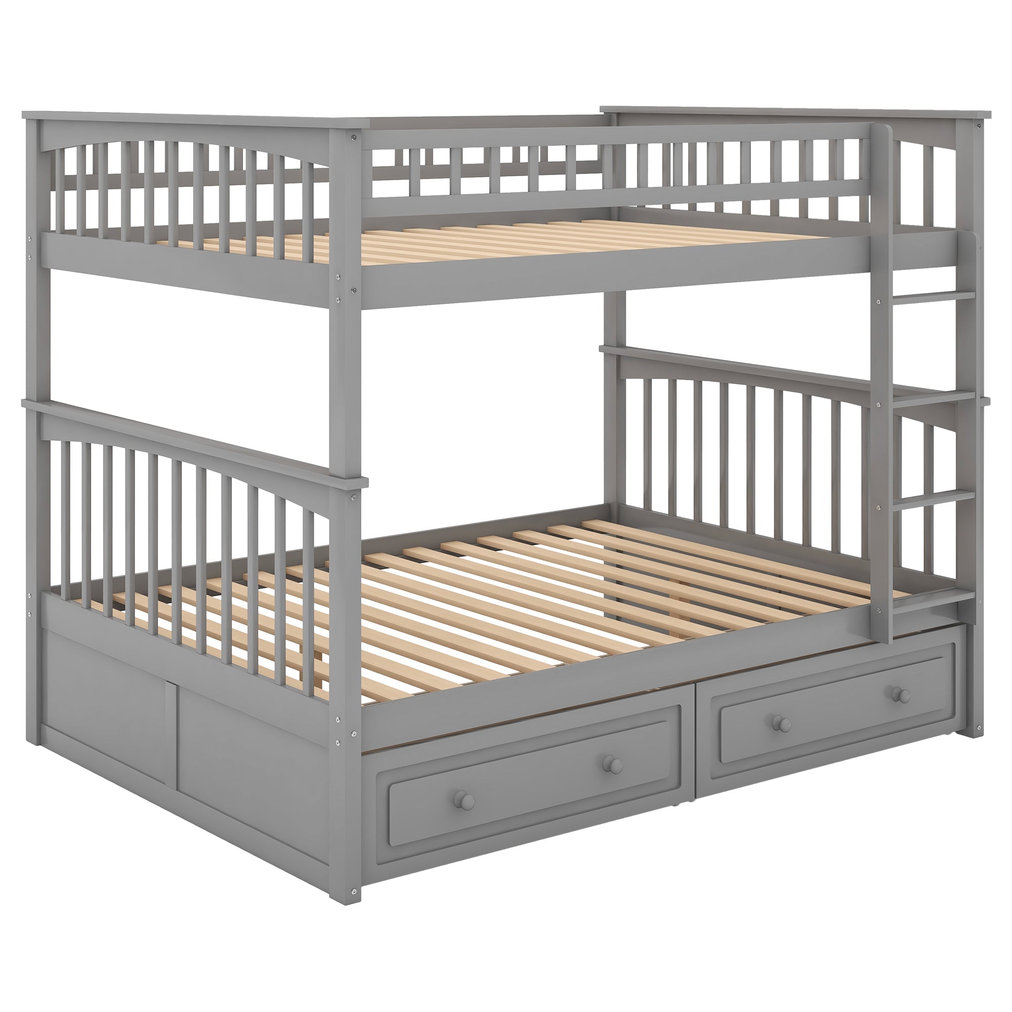 Euroco Pine Wood Bunk Bed With Storage, Full-Over-Full, Grey