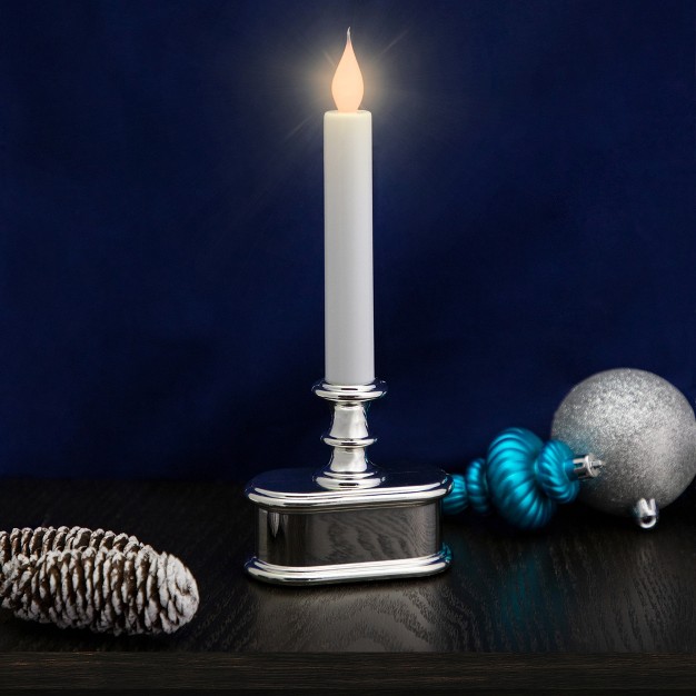 Pre lit Led White And Silver Lighted Christmas Candle Lamp