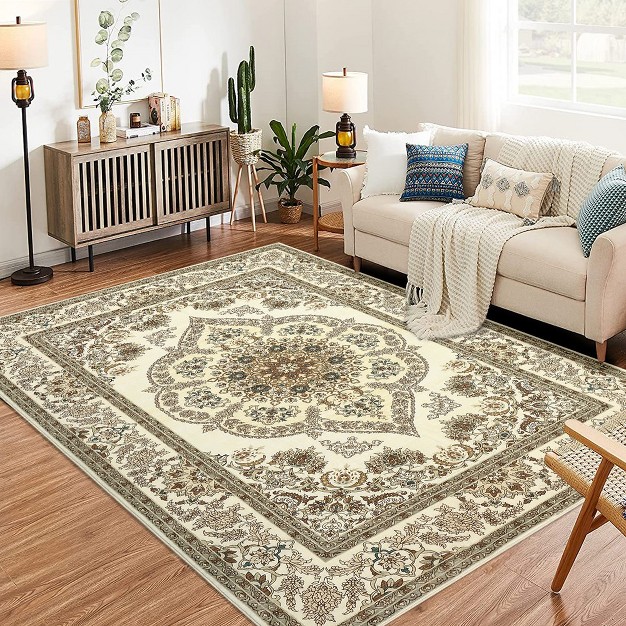 Trinity Washable Boho Floral Medallion Area Rug