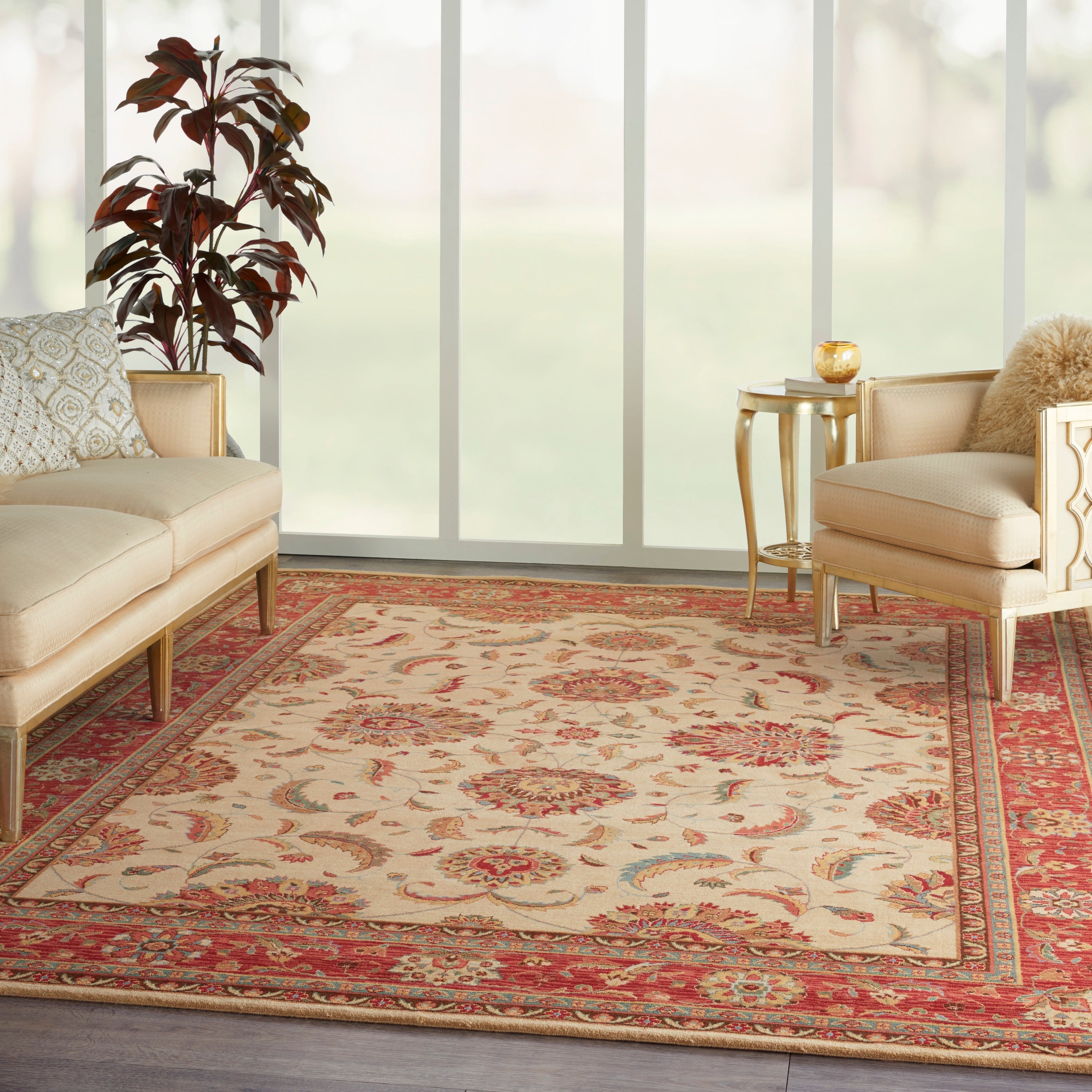 Living Treasures Ivory/Red Rug