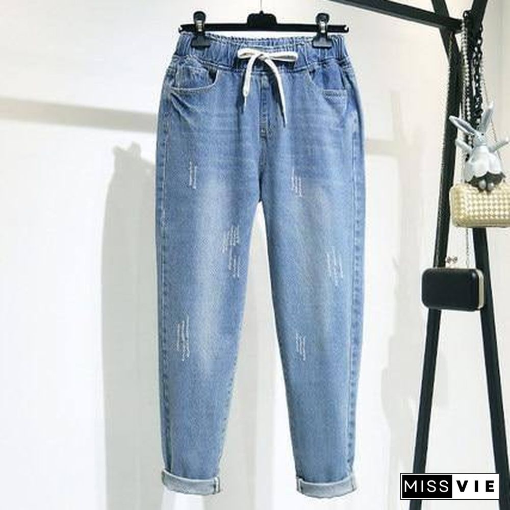 Boyfriend Jeans For Women High Waist   Loose Plus Size  Streetwear Female Denim Harem Pants 5XL