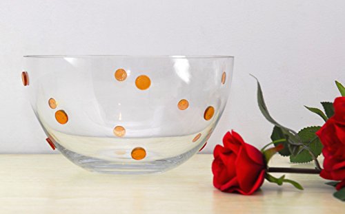 GAC Large Glass Serving Bowl， Round Salad/Fruit Bowl Designed with Gold Glass Dots， Size 9 Inch