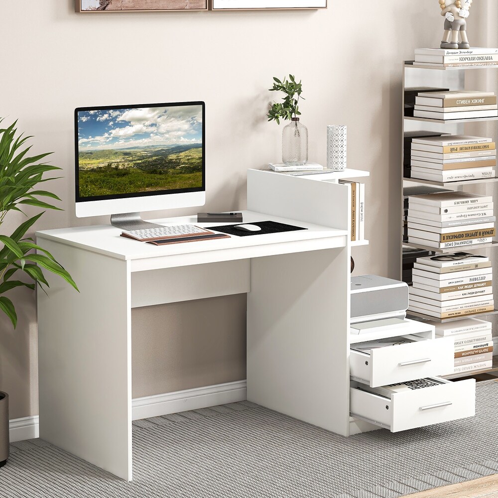 Computer Desk Laptop Table Writing Study Desk w/ Bookshelf   Drawers