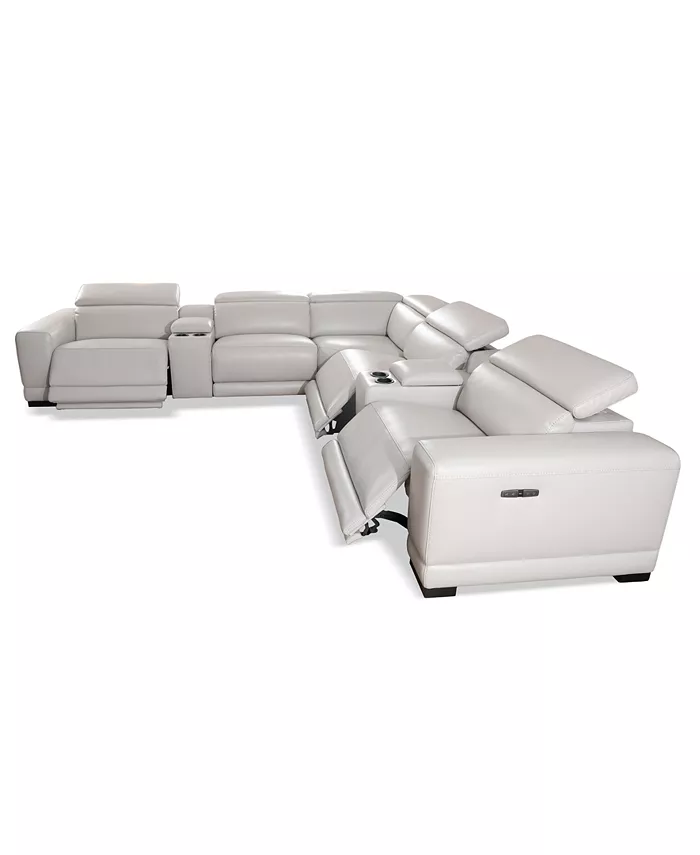 Furniture Krofton 7-Pc. Beyond Leather Fabric Sectional with 3 Power Motion Recliners and 2 Consoles