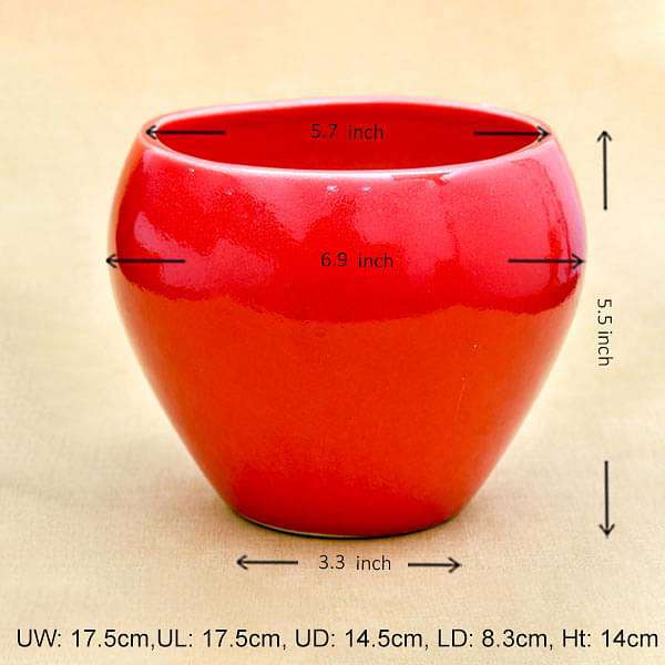 5.7 inch (14 cm) Apple Round Ceramic Pot (Red) (set of 2)