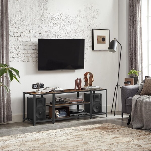 Modern TV Stand for TVs up to 65 Inches， 3-Tier Entertainment Center - Rustic Brown and Black - 57.9”L x 15.7”W x 19.7”H