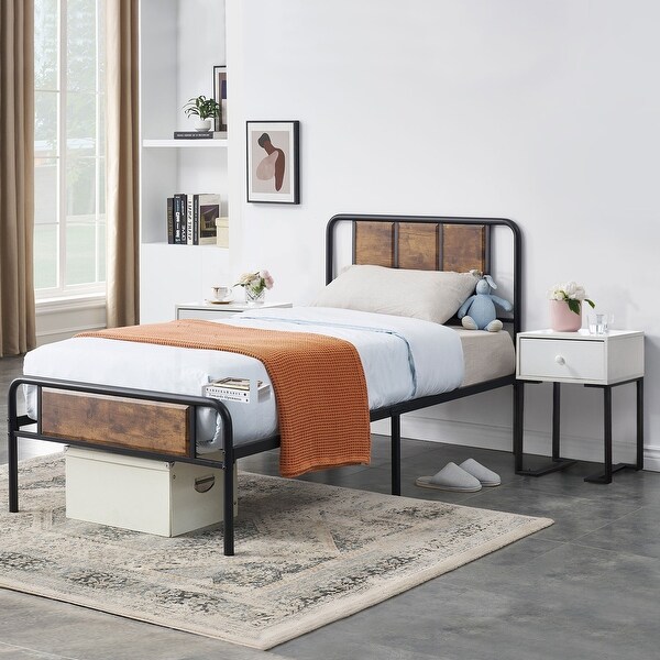 Taomika 2-pieces Bed with Wood Headboard and Nightstands Sets - - 35290546